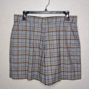 Sandro Womens 42 (US 10) Blue Brown Plaid Pleated Wool Blend Shorts